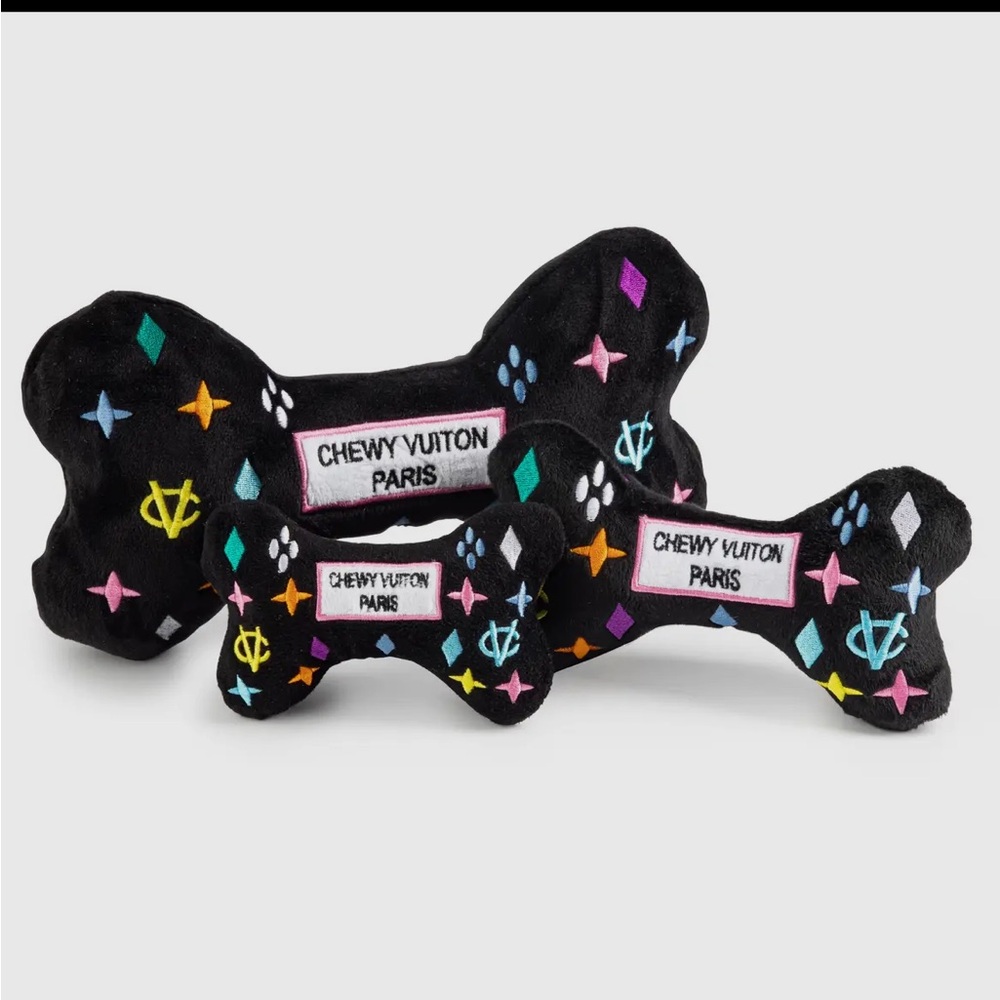 Black monogram dog toy